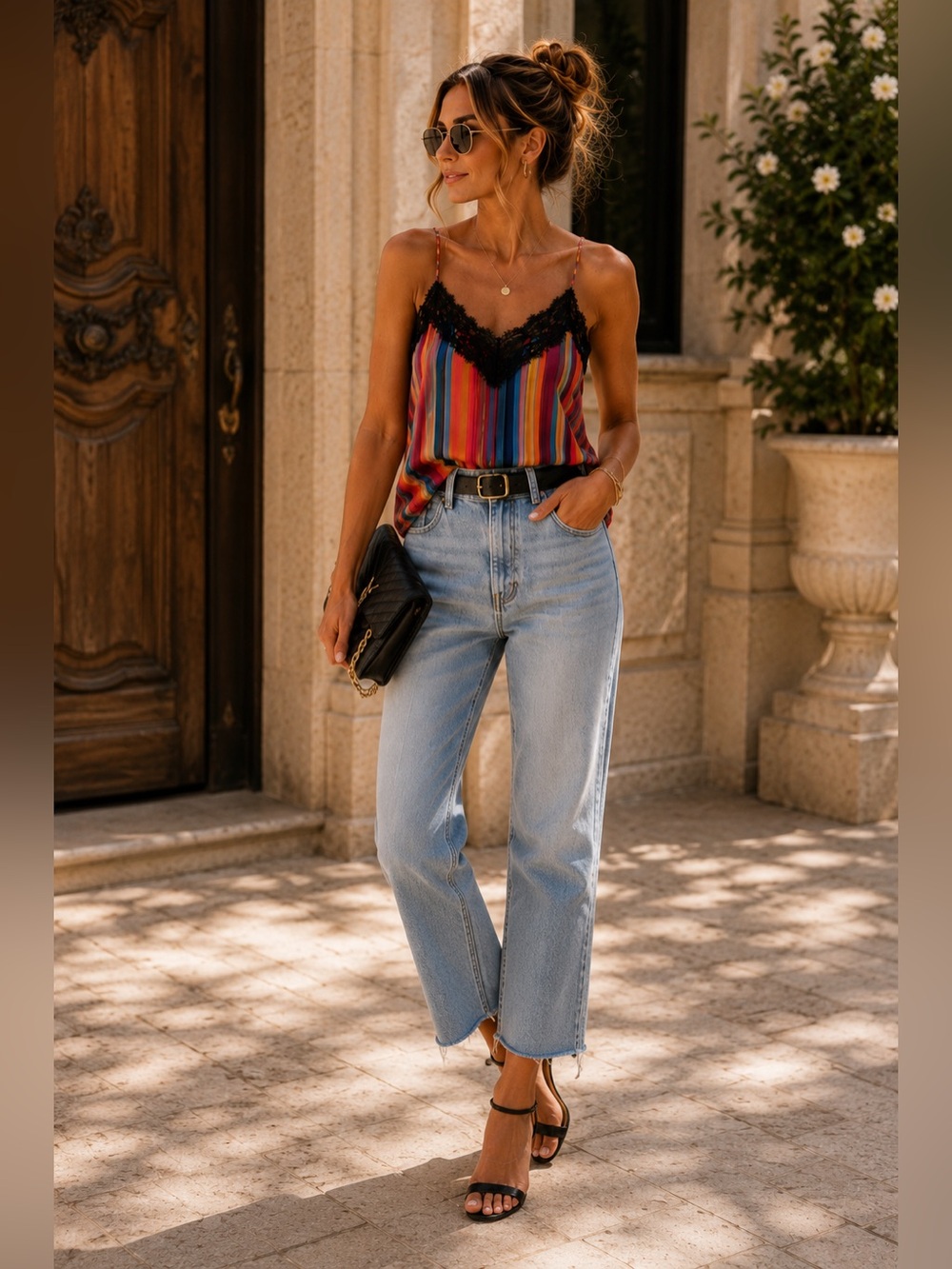 ZARA Rainbow Stripe Lace Trim Camisole | Colorful Resort Chic Cami Tank Top - Picture 4 of 10